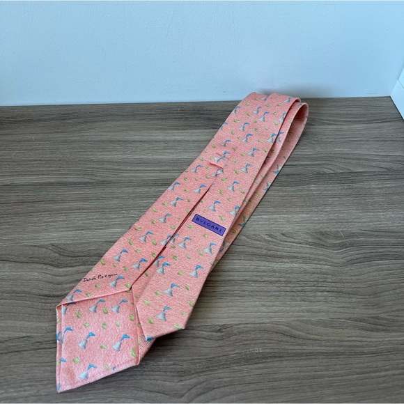 BVLGARI TIE Pink Peach 100% Silk - Picture 2 of 9